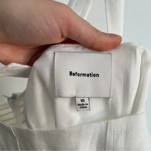 Reformation Delia Linen Dress White Bubble Skirt Square Neck Drop Waist Size 10 - Picture 7 of 12